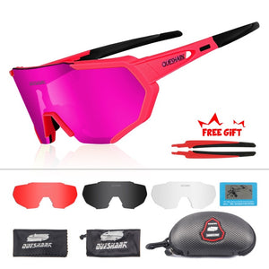 QUESHARK 2019 New Design Polarized Cycling Glasses For Man Women Bike Eyewear Cycling Sunglasses 4 Lens UV400 Sport Glasses