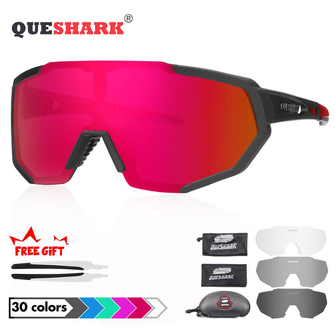 QUESHARK 2019 New Design Polarized Cycling Glasses For Man Women Bike Eyewear Cycling Sunglasses 4 Lens UV400 Sport Glasses