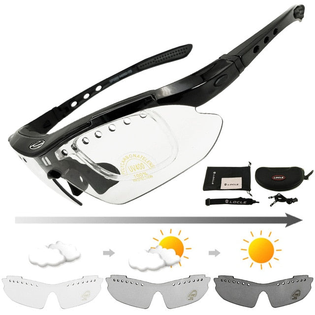 LOCLE Photochromic Cycling Bicycle Bike Glasses Outdoor Sports Bicycle Bike Sunglasses Goggles Bike Eyewear UV400 Gafas Ciclismo